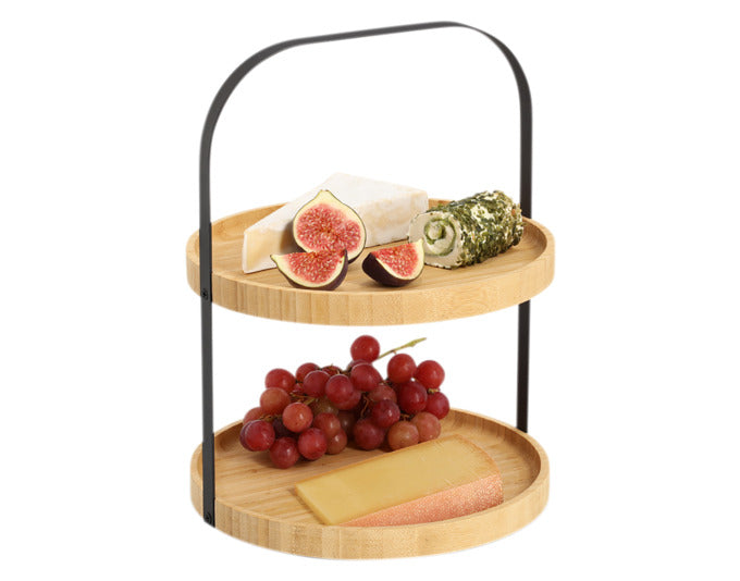 Elegante Etagere aus Bambus und Metall, ideal für stilvolle Präsentationen. Maße: Ø 25x33 cm, in natürlichem Schwarz.