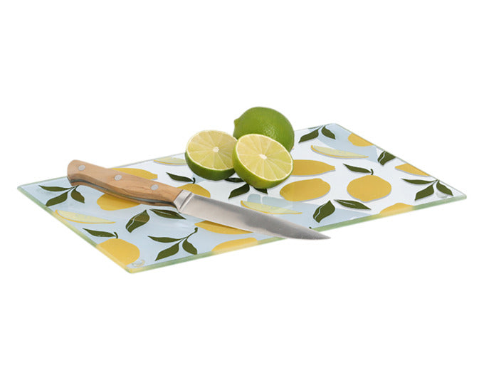 Glas-Schneidbrett mit Zitronenmotiv, 30x20 cm, hygienisch, kratzfest, ideal für die Küche, von ZELLER PRESENT.