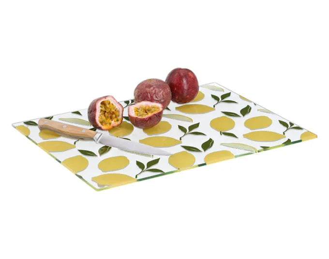 Glas-Schneidbrett mit Zitronenmotiv, 40x30 cm, hygienisch, robust, ideal für die Küche, von ZELLER PRESENT.
