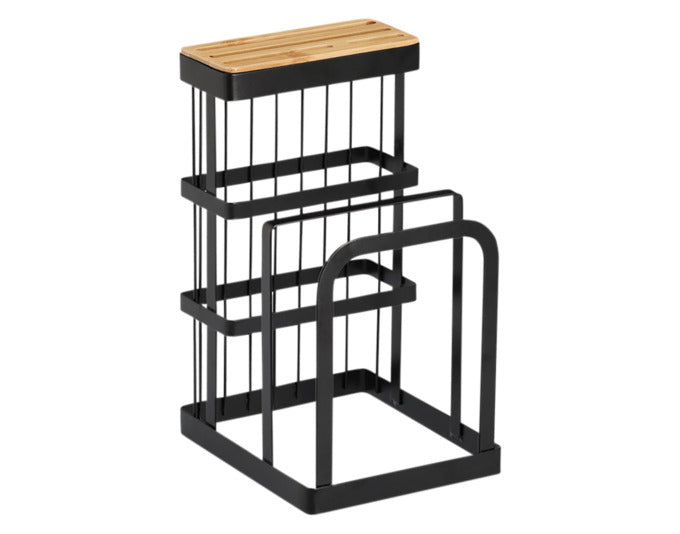 ZELLER Messerblock mit Brettchenständer Metall Bambus schwarz 12x14x22 cm in  präsentiert im Onlineshop von KAQTU Design AG. Küchenhelfer ist von ZELLER PRESENT