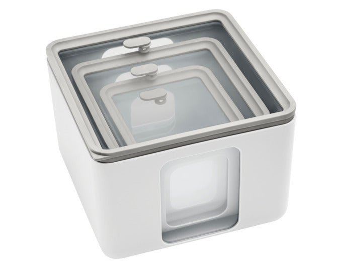 Praktisches BLIM PLUS Vorratsdosen Set Quadro Combo XS-S-M in arctic Design, ideal für die Aufbewahrung von Lebensmitteln.