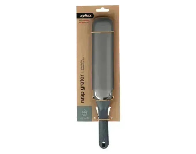 ZYLISS Raspelreibe aus Edelstahl und Weizenstroh-Kunststoff, ideal für präzises Reiben, langlebig und umweltfreundlich.