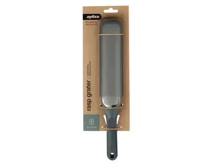 ZYLISS Raspelreibe aus Edelstahl und Weizenstroh-Kunststoff, ideal für präzises Reiben, langlebig und umweltfreundlich.