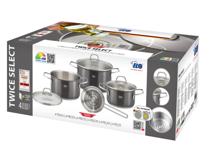 Das ELO Topfset Twice Select, 4-teilig, bietet hochwertige Töpfe für vielseitiges Kochen. Perfekt für jede Küche.