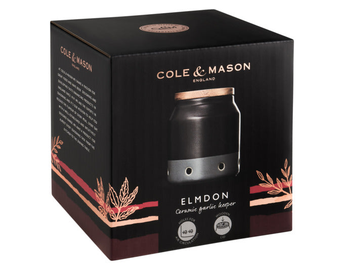 Eleganter COLE & MASON Knoblauchtopf aus Keramik, 11x11x12 cm, ideal zur Aufbewahrung von Knoblauch, stilvoll und funktional.