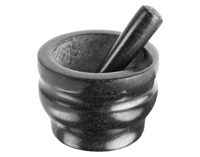 Eleganter COLE & MASON Granit-Mörser (18 cm) mit Stößel, ideal für Gewürze und Kräuter, robust und stilvoll in Schwarz.