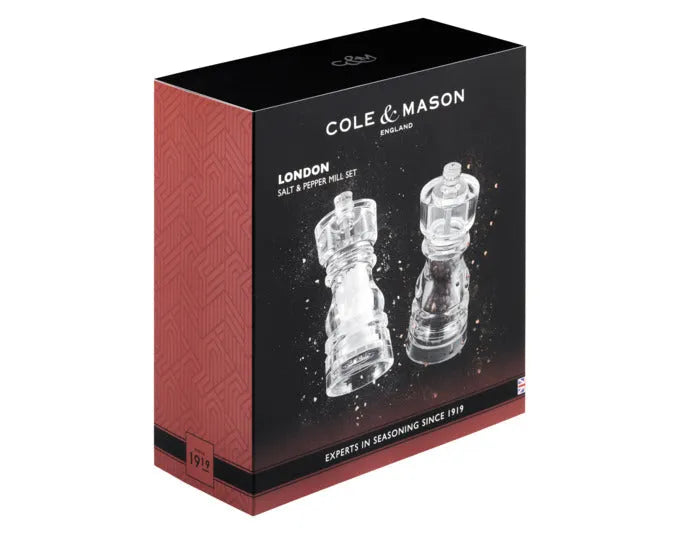 Elegantes COLE & MASON Pfeffer-/Salzmühlen Set aus Acryl, 13 cm hoch, modernes Design, ideal für stilvolles Würzen.