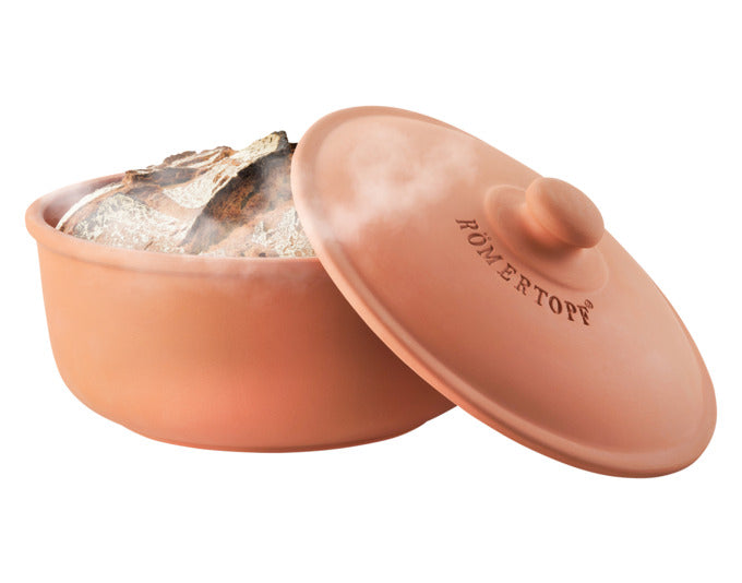 Runder RÖMERTOPF Brotbacktopf aus Terracotta, 2.0 l, ø 23x14.5 cm, ideal für knuspriges Brotbacken, traditionell und hochwertig.