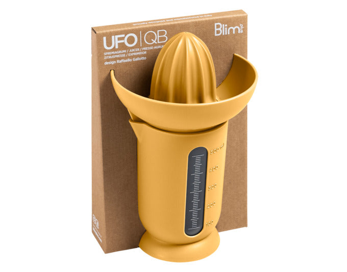 Praktische Zitruspresse BLIM PLUS in UFO-Design, 0.5 l, 2-teilig, gelb. Ideal für frischen Saft, einfach zu bedienen und zu reinigen.
