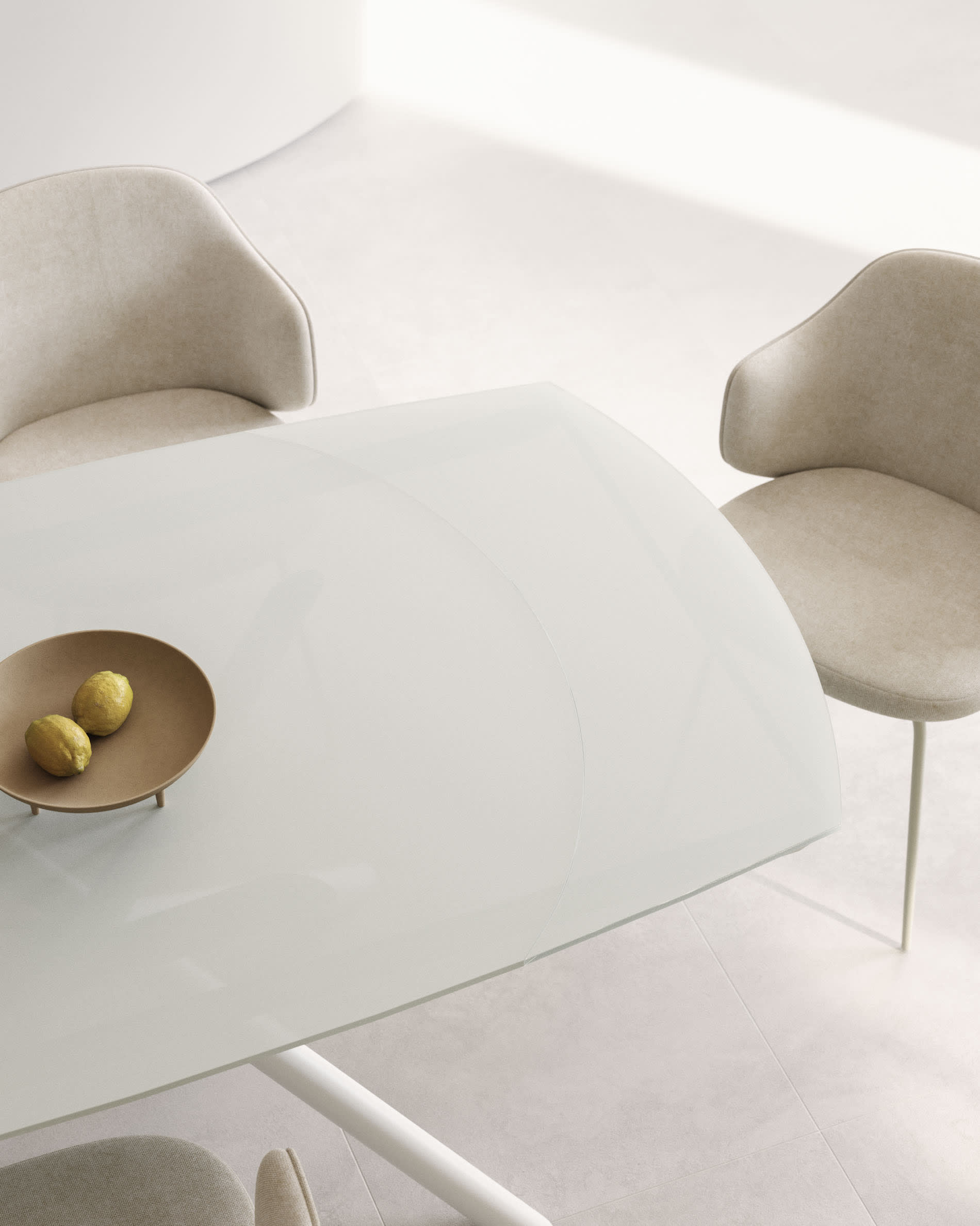 Eleganter Yodalia Ausziehtisch mit robustem Glas und weissen Stahlbeinen, 130-190x100 cm, perfekt für moderne Wohnräume.