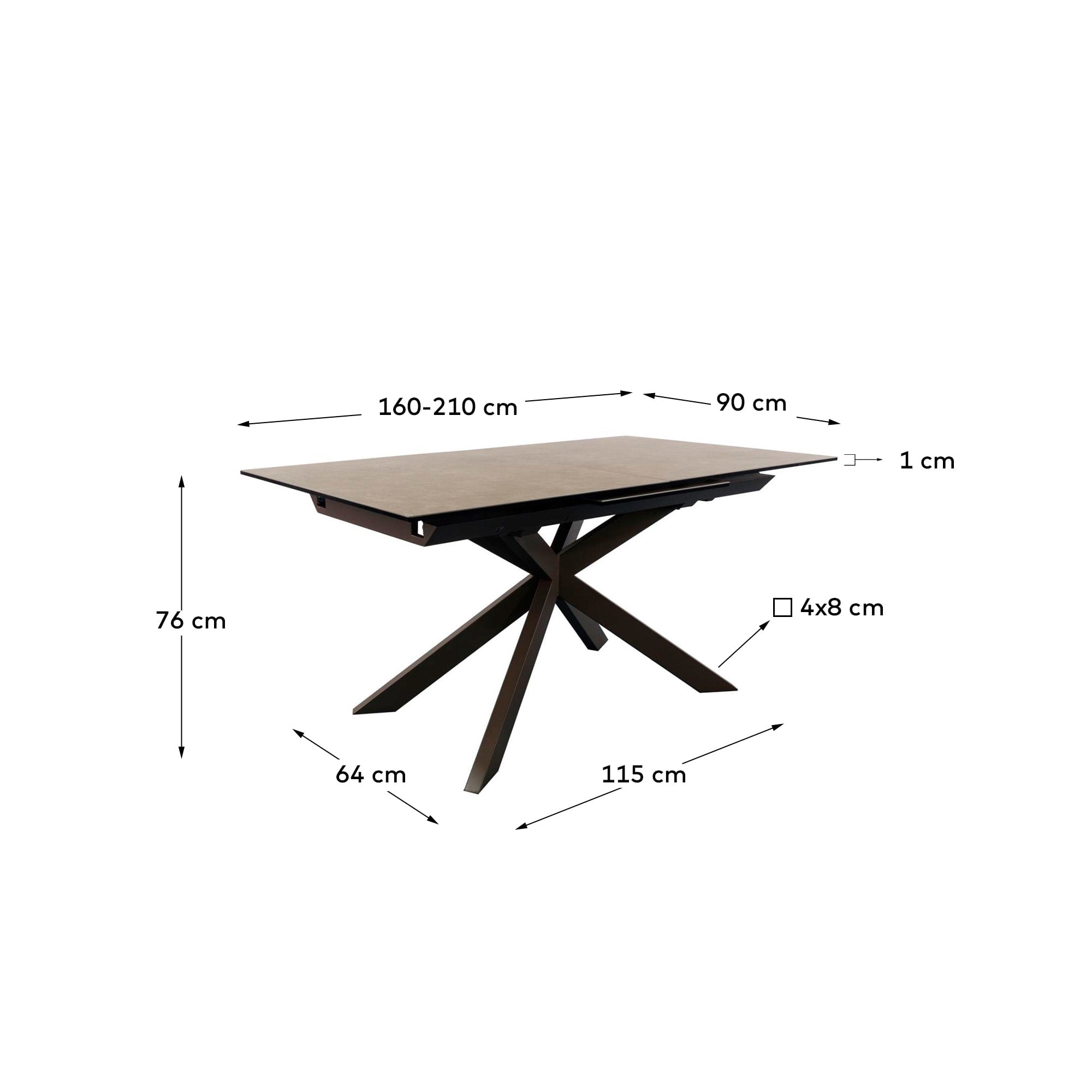 Eleganter Atminda Ausziehtisch mit brauner Feinsteinzeugplatte und stabilen Stahlbeinen, 160-210x90 cm, perfekt für modernes Wohnen.