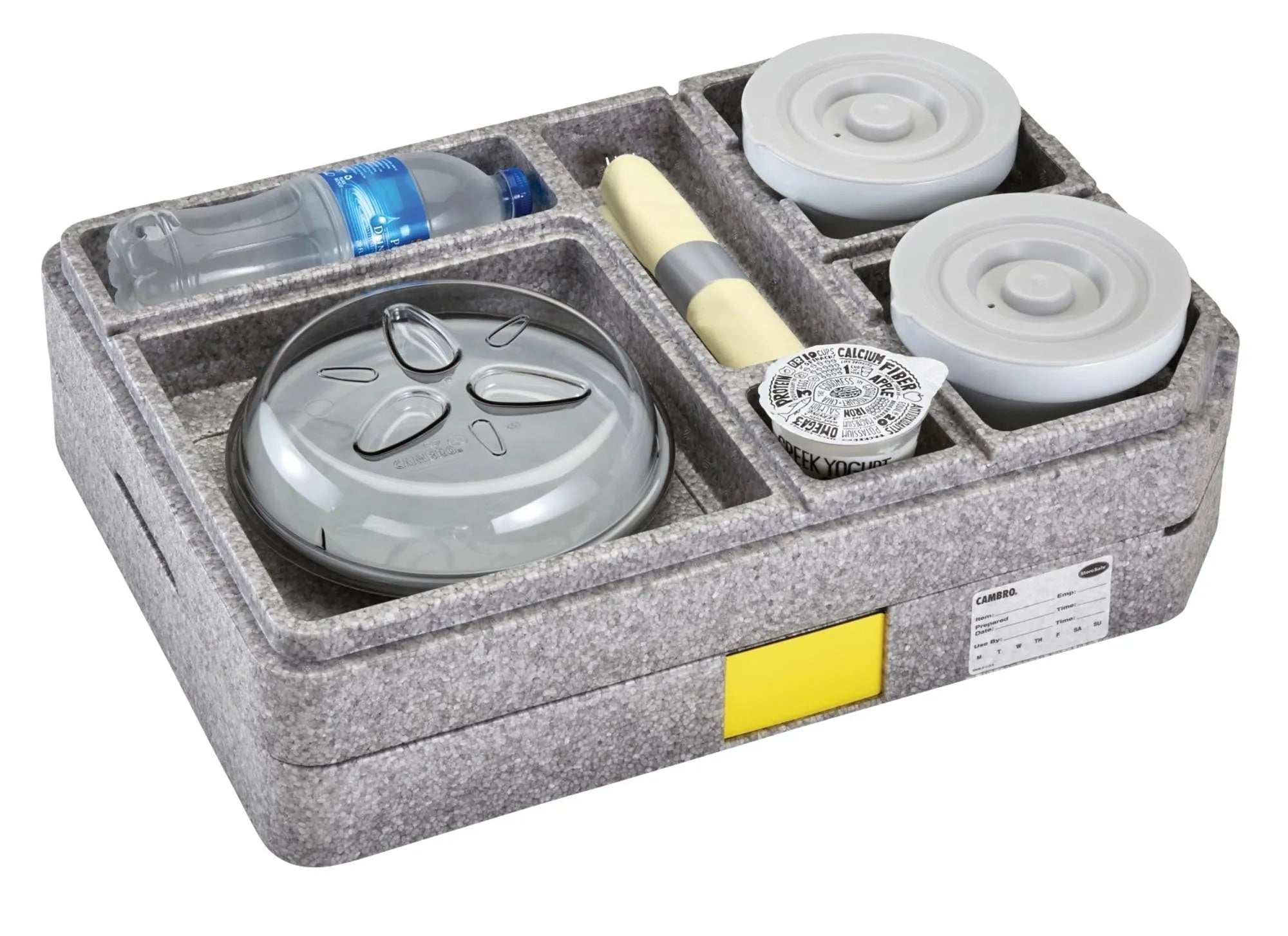 Das Epp Tablotherm Set von Cambro: robustes Polypropylen, hitzebeständig, stapelbar, spülmaschinenfest, ideal für Gastronomie.