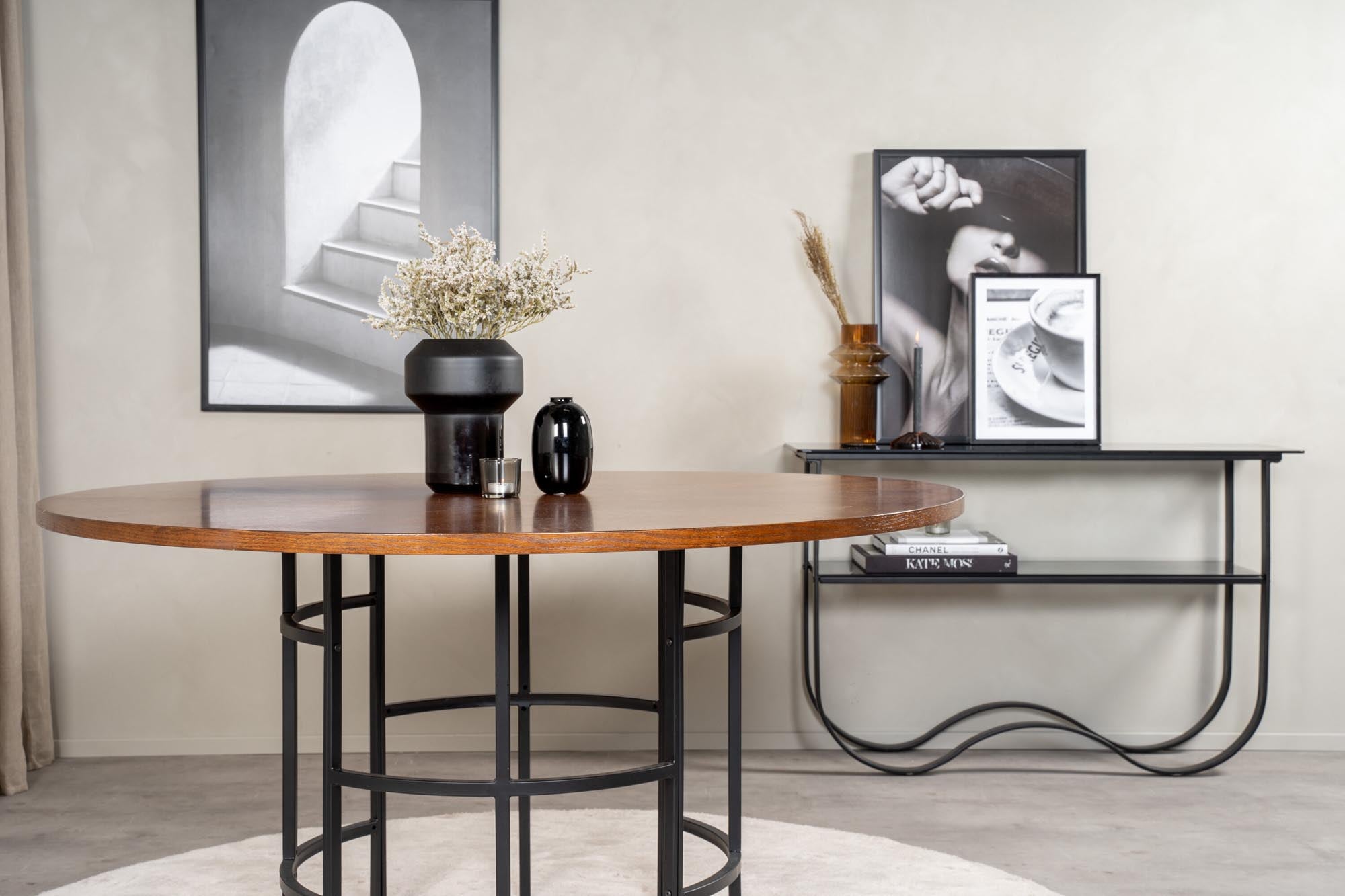 Copenhagen Esstisch: Eleganter MDF-Tisch mit schwarzem Metallgestell für stilvolle Essbereiche. Ideal für gesellige Runden und moderne Einrichtung.