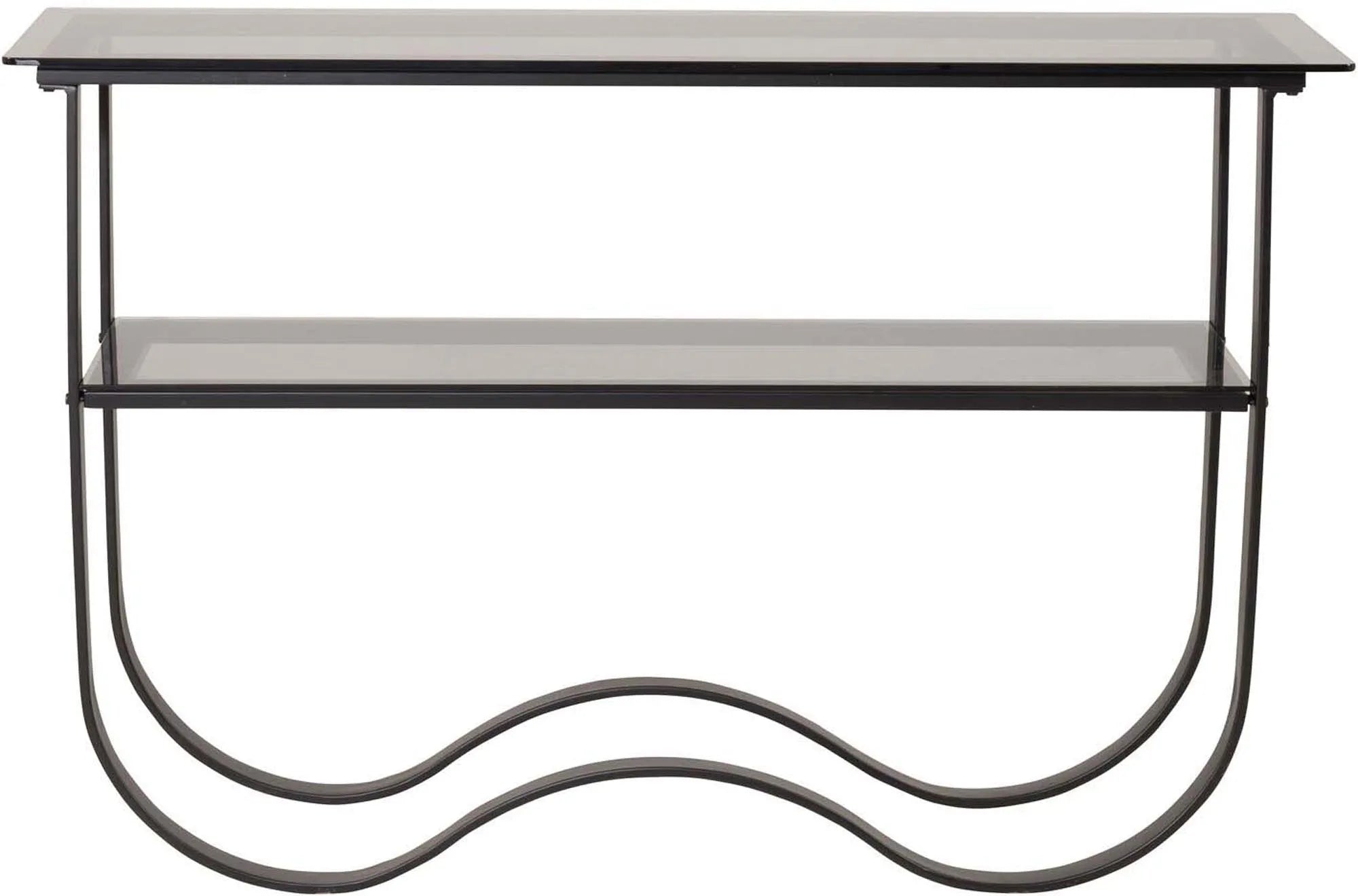 Eleganter Wavy Beistelltisch: Schwarzes Metall, Glasplatte, flexibel platzierbar, ideal für Wohnzimmer, Flur, Schlafzimmer.