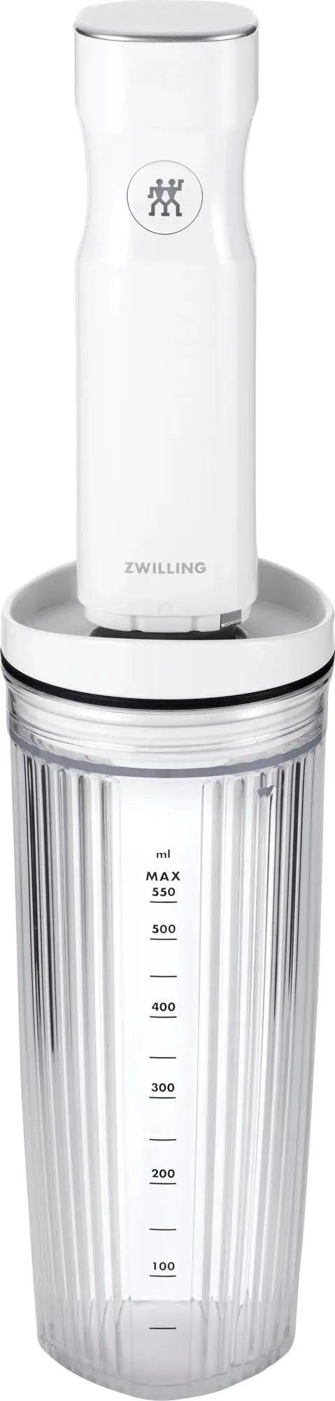 Zwilling 550ml Mixer-Behälter: Weiß, mit Deckel, perfekt für Smoothies.