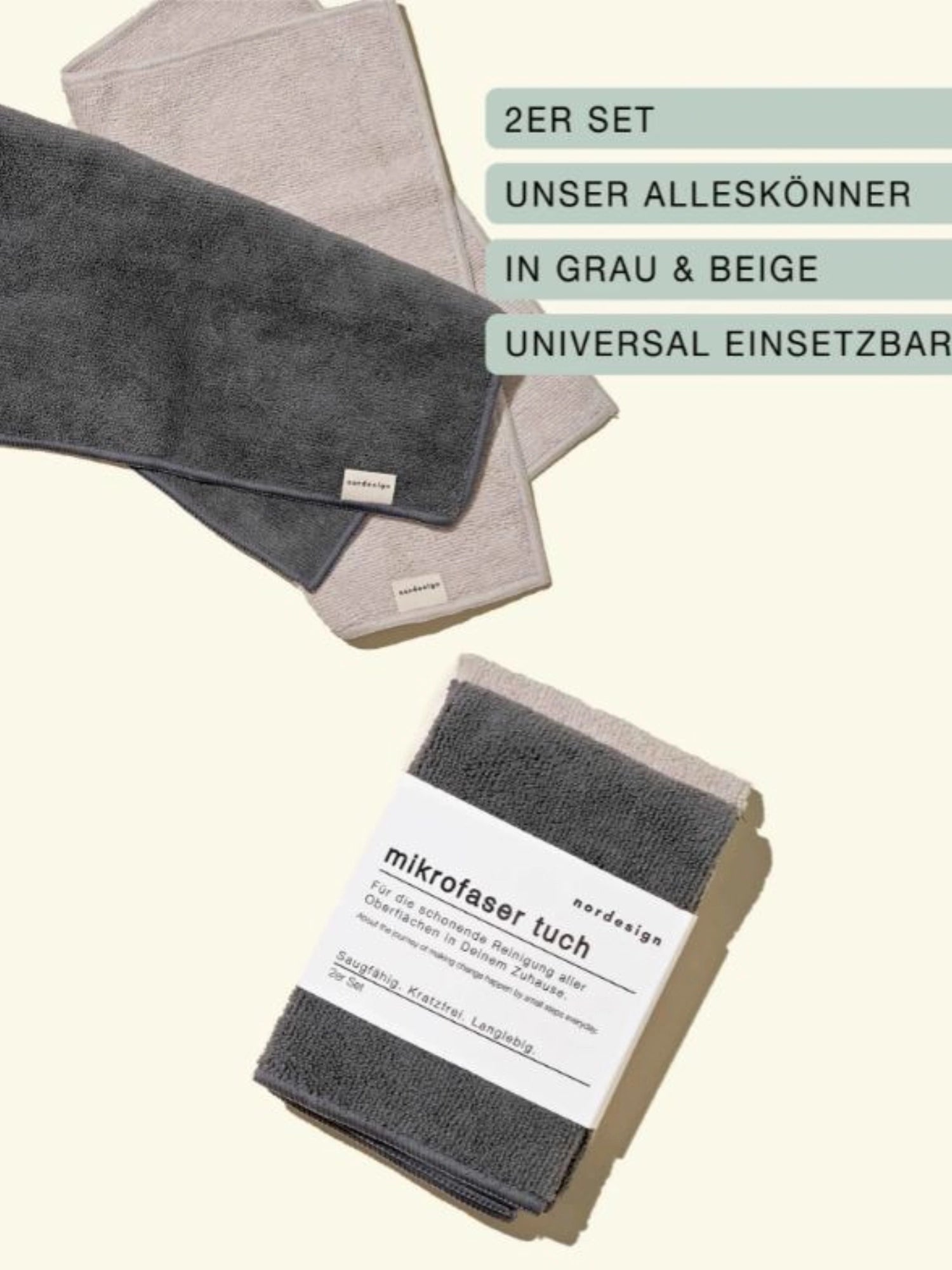 2er Set Mikrofaser Tuch, grau und beige