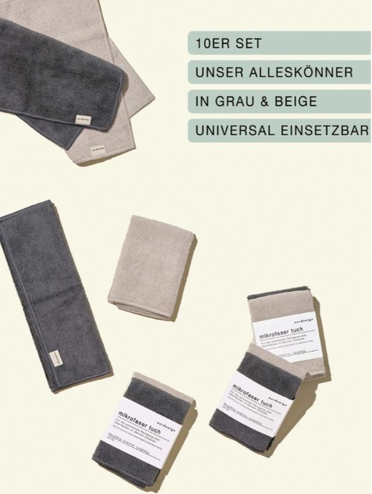 2er Set Mikrofaser Tuch, grau und beige