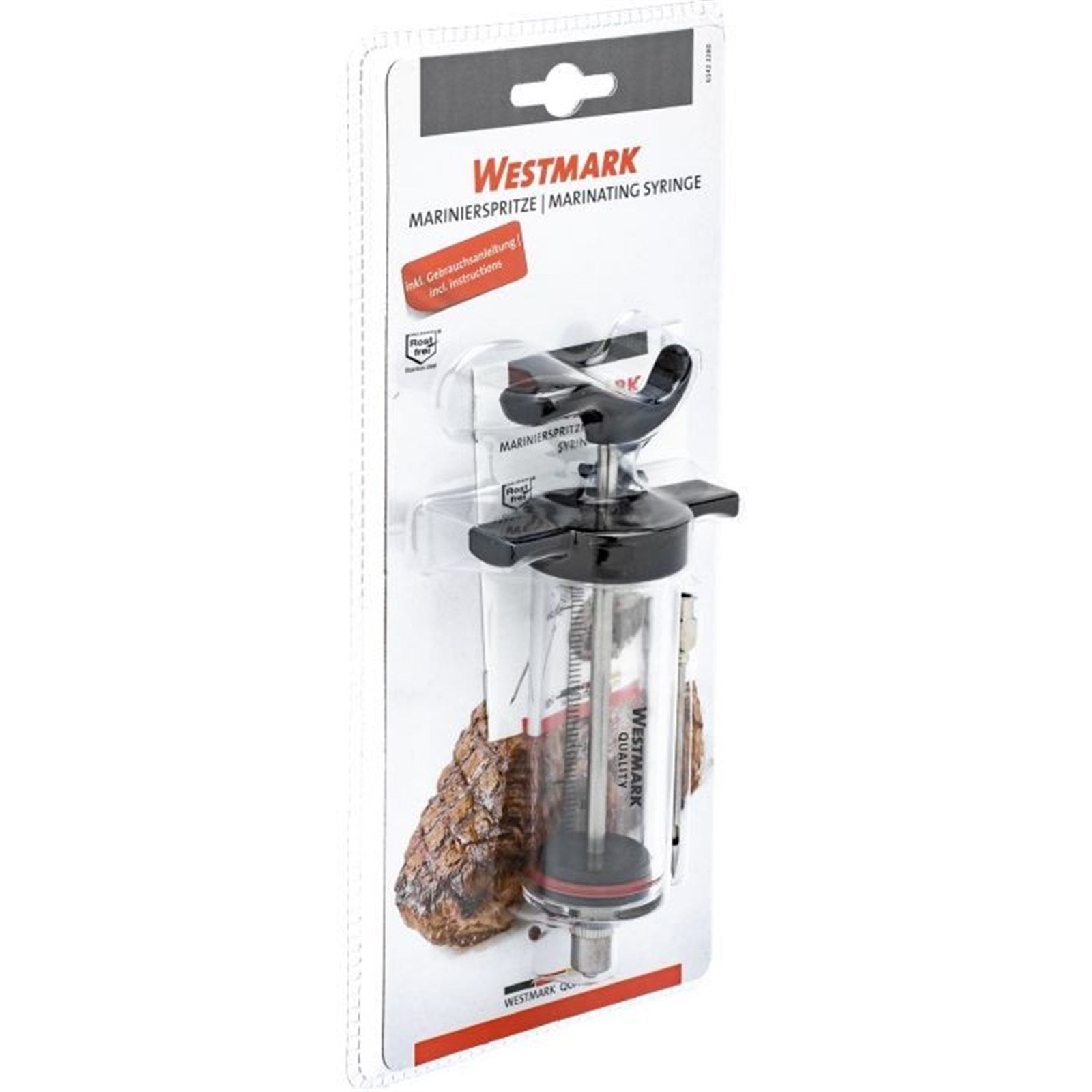 Westmark Marinierspritze, perfekt für Marinaden, kompakte Größe 15.3x7.8x4.1cm, ideal für präzises Würzen und Marinieren.