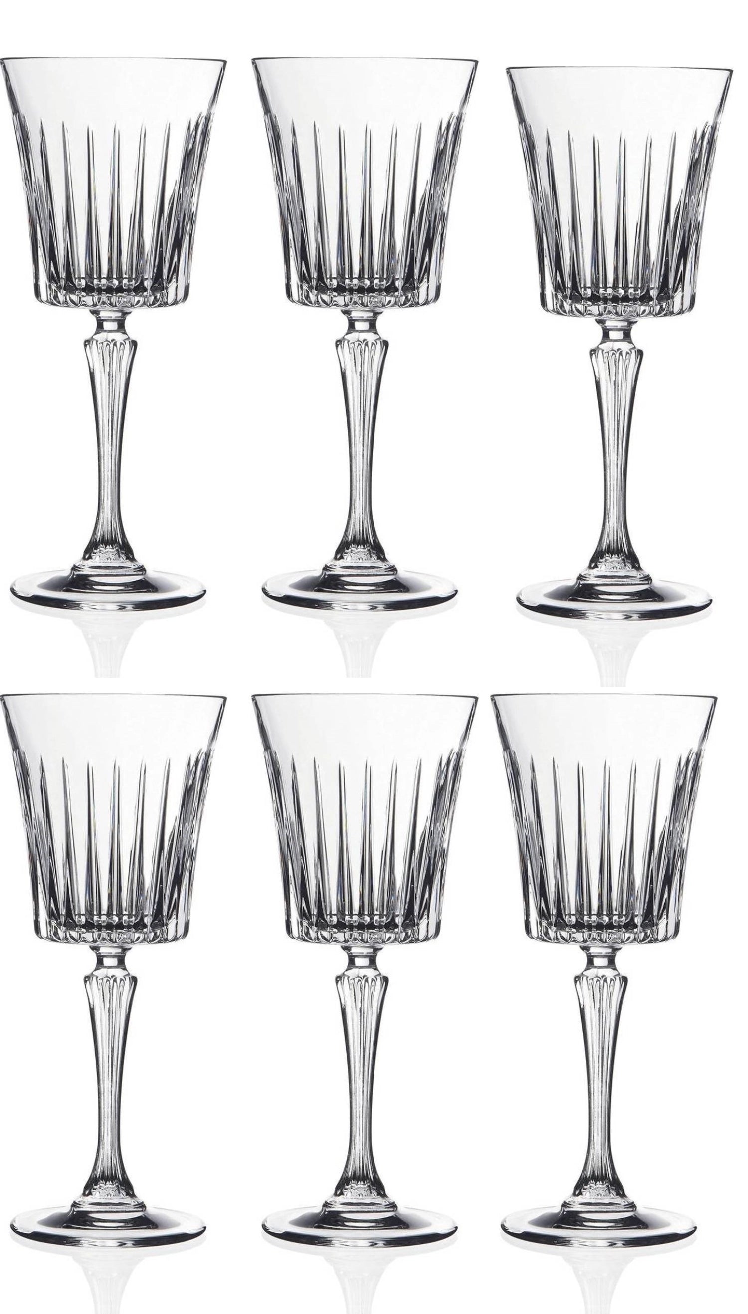 Stilvolles 6er Set Timeless Weingläser von RCR, ideal für Wein und andere Getränke. Jedes Glas misst Ø8,9 cm und hat eine Höhe von 20,9 cm.