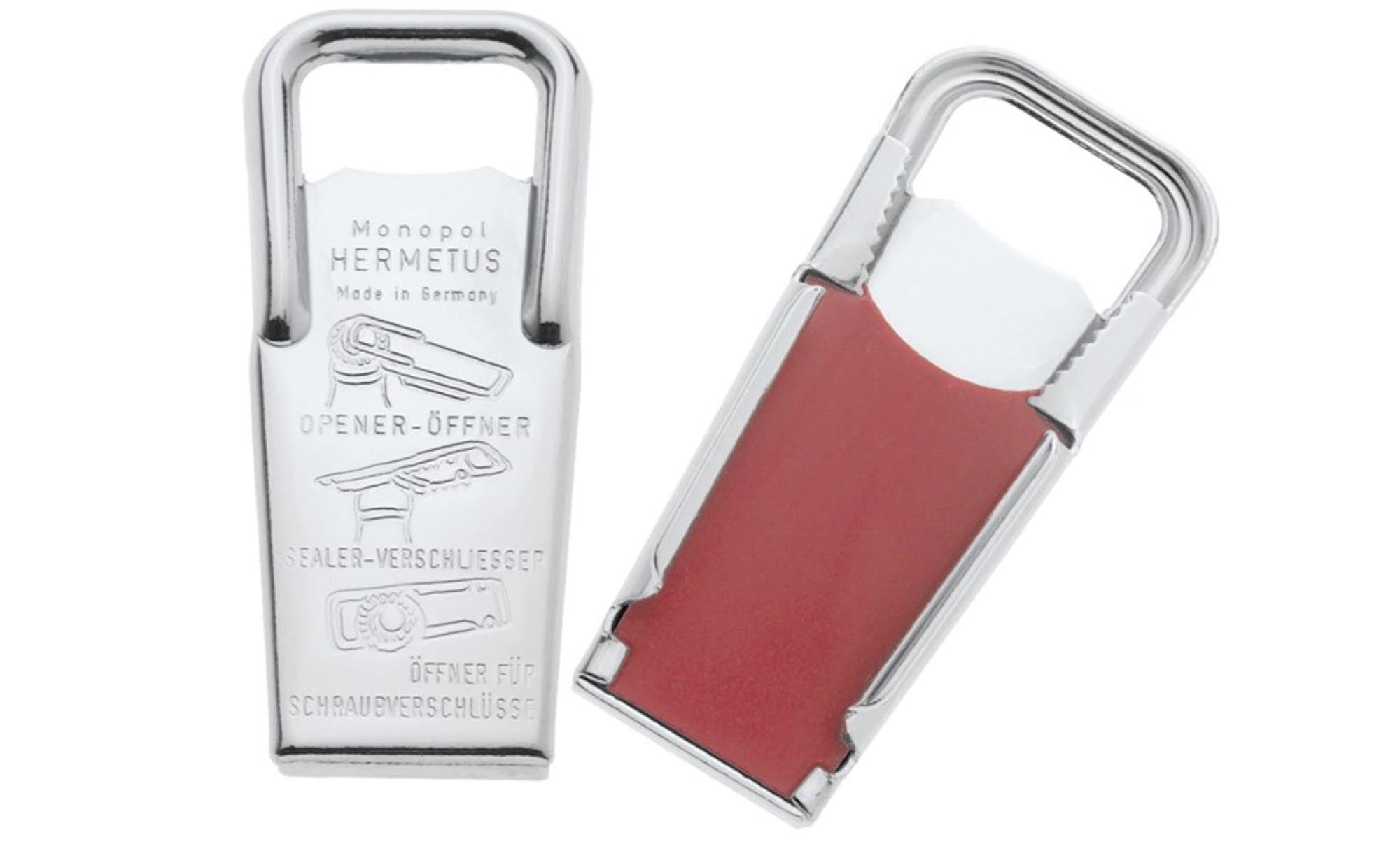 Der Kapselheber Hermetus von Westmark (8.5x3.5x1.5 cm) ist ein langlebiges, ergonomisches Werkzeug aus verchromtem Stahl, ideal für müheloses Öffnen von Flaschen.