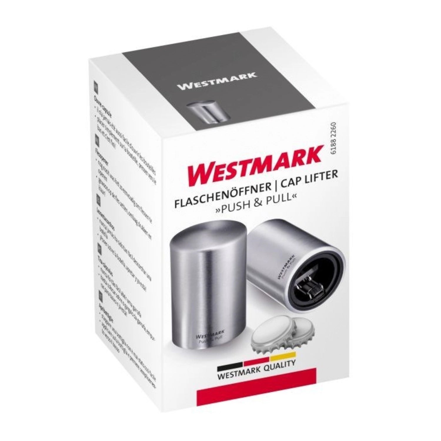 Praktischer Kapselheber Push n Pull von Westmark, perfekt zum mühelosen Öffnen von Flaschen, vereint stilvolles Design mit einfacher Handhabung.