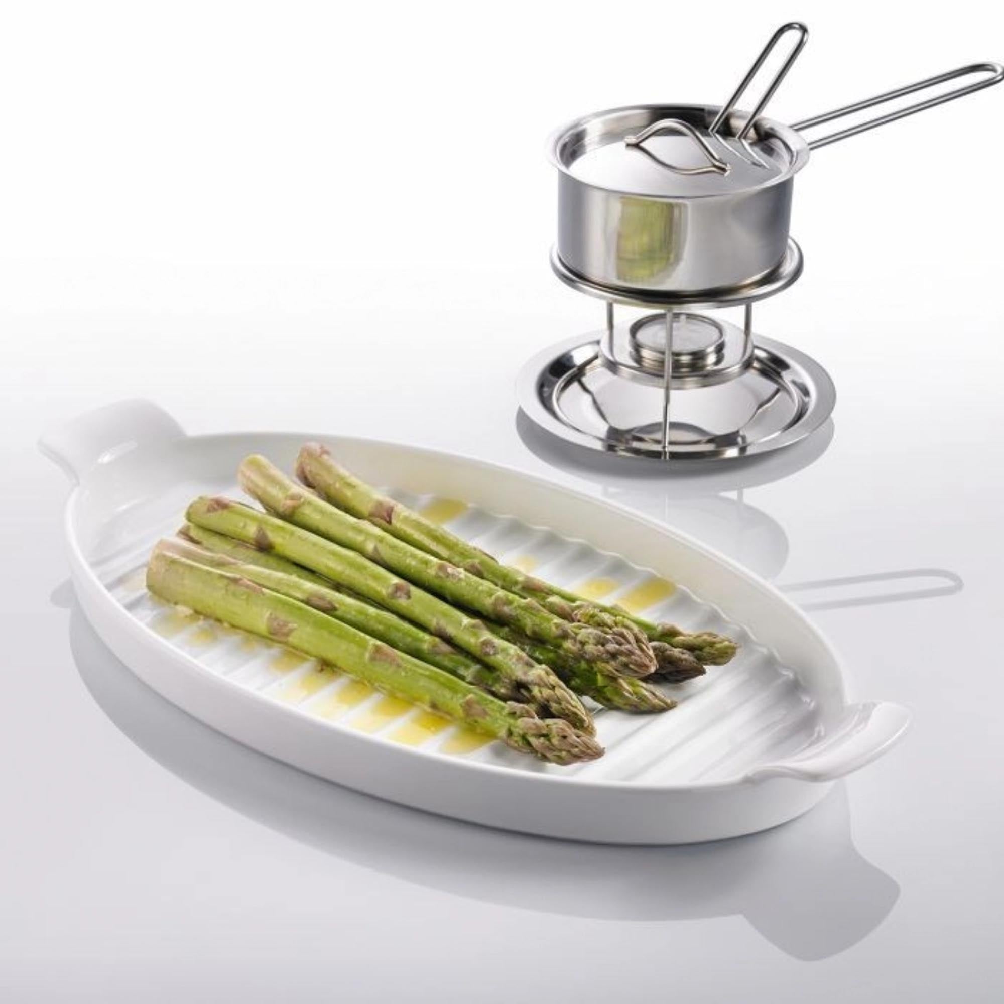 Porzellanplatte mit Rillen, 39.5x20x4cm, perfekt für Spargel und mehr, stilvolles Design für Servieren und Präsentation.