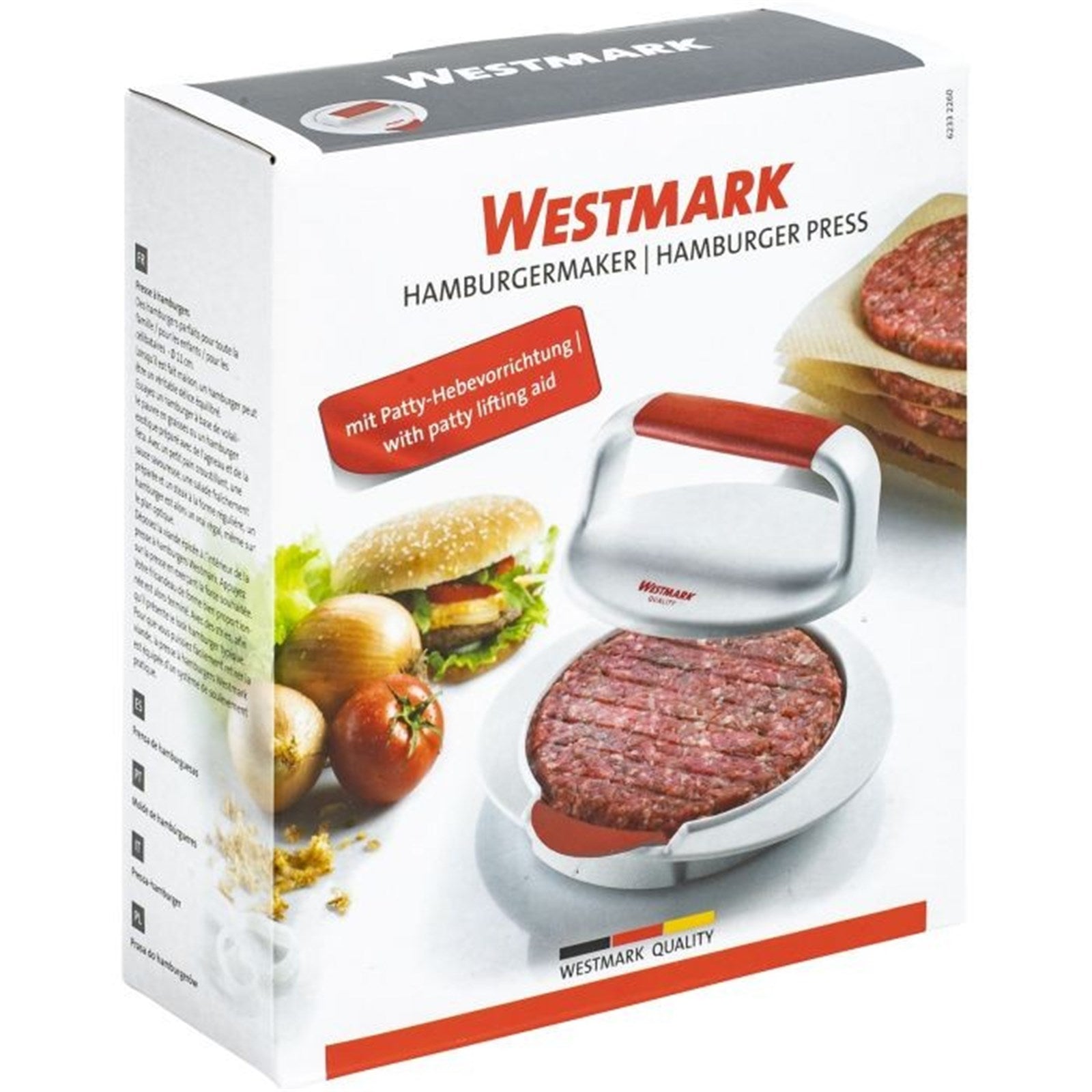 Hamburgermaker von Westmark, 15x16x6cm, für gleichmäßige Burgerpatties, robust, einfach zu reinigen, perfekt für Burgerliebhaber.