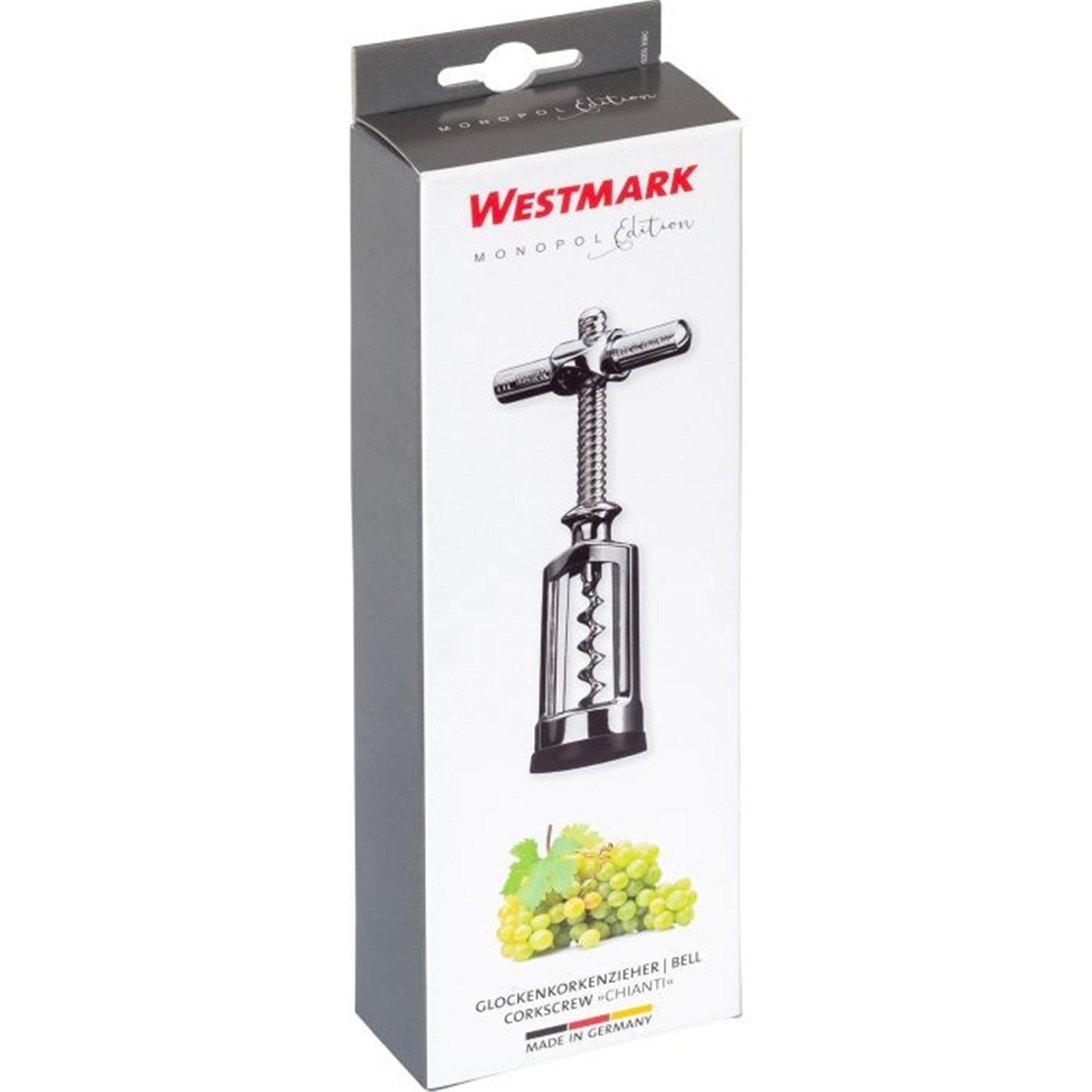 Eleganter Glockenkorkenzieher von Westmark, verchromt, 15.5x7x3.5cm, ideal für müheloses und stilvolles Entkorken von Weinflaschen.
