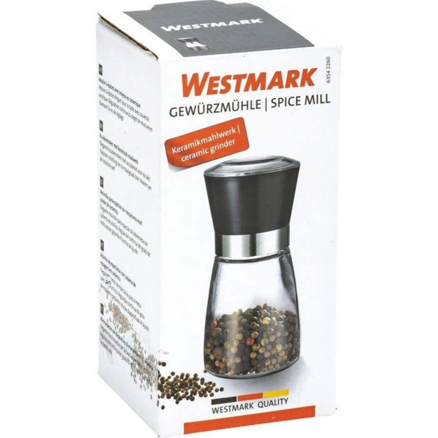 Elegante Gewürzmühle von Westmark mit robustem Keramikmahlwerk, perfekt für frische Gewürze, kompakte Größe D6.5x13.5cm, ideal für die Küche.