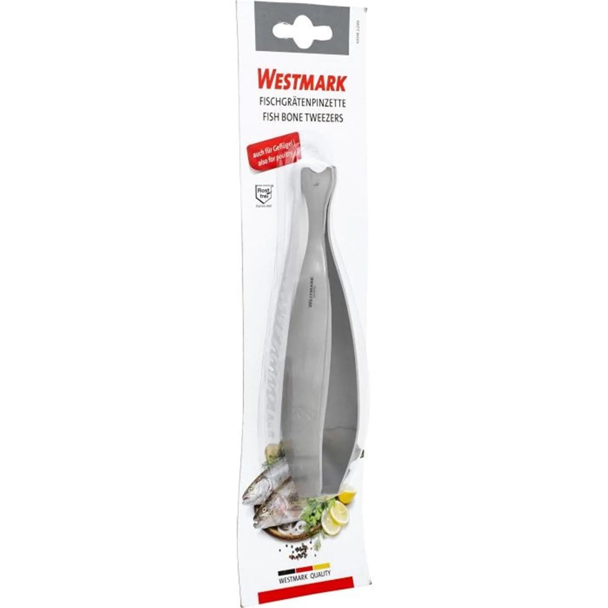 Praktische Fischgrätenpinzette von Westmark, 14 cm, ideal zum Entfernen von Gräten, robust und einfach zu handhaben.