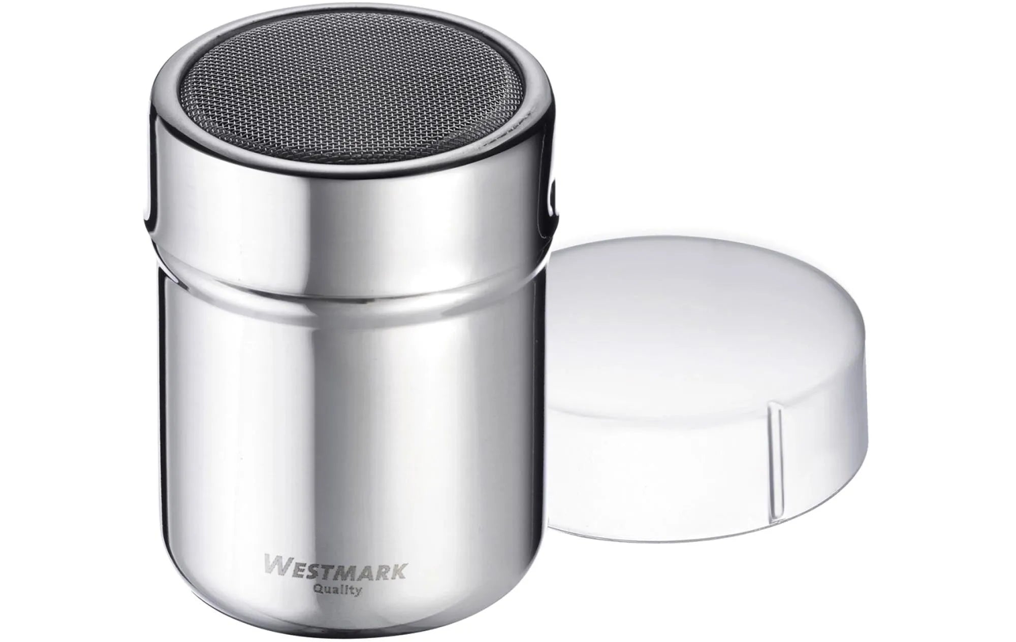 Puderzuckerstreuer mit Frischhaltedeckel in Silber präsentiert im Onlineshop von KAQTU Design AG. Küchenhelfer ist von Westmark