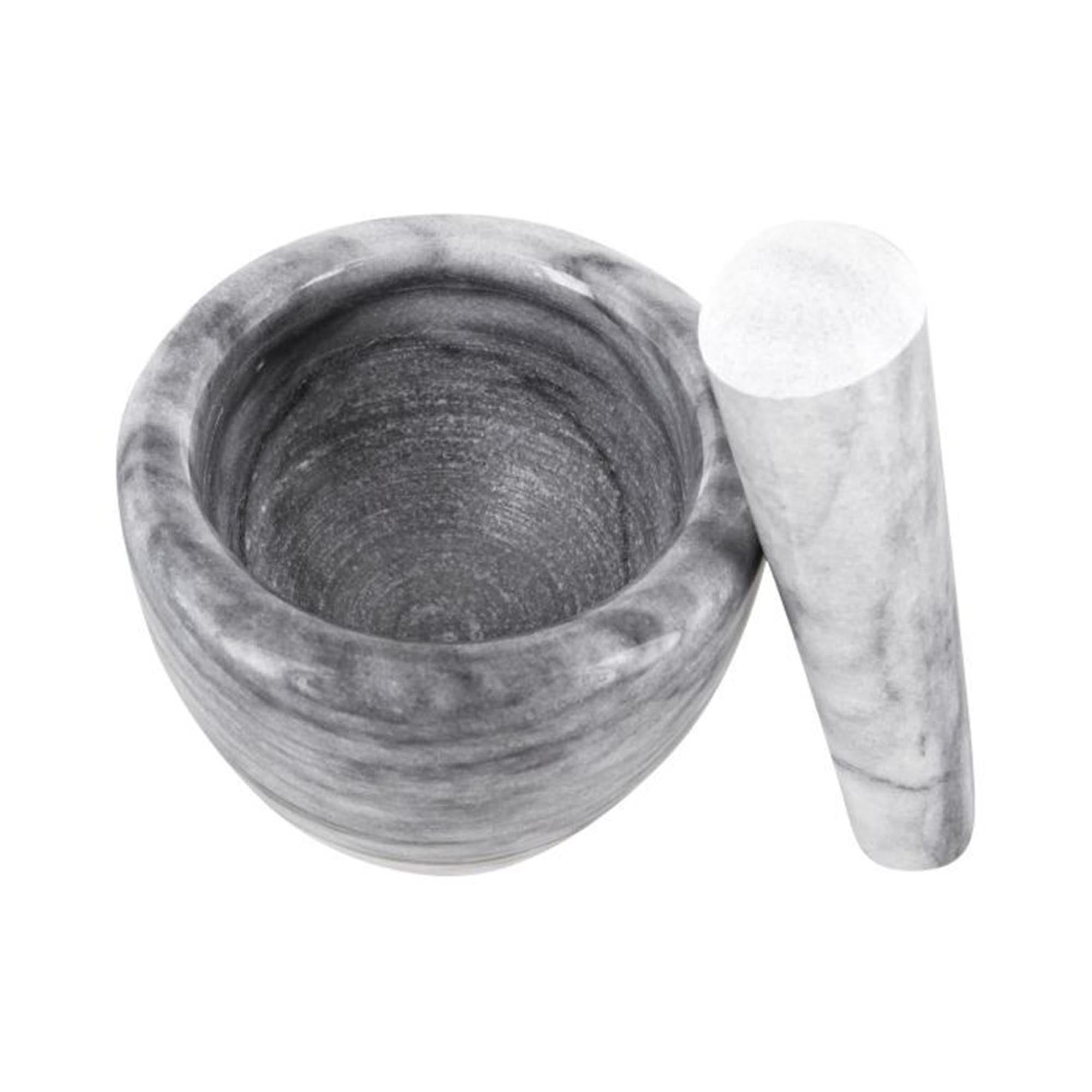 Eleganter Mörser aus Marmor mit Stößel, 10 cm Durchmesser, ideal zum Zerkleinern von Gewürzen und Kräutern in der Küche.