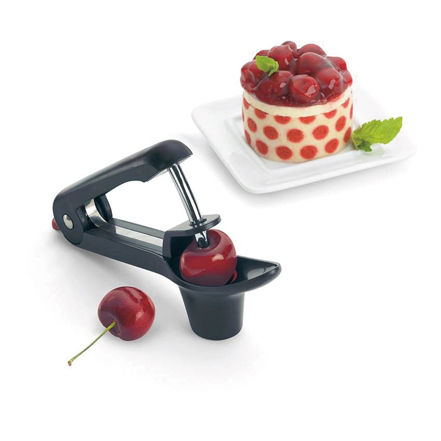 Kirschen- und Olivenentsteiner von Cuisipro, 20 cm lang, ergonomisches Design für müheloses Entsteinen von Früchten, ideal für die Küche.