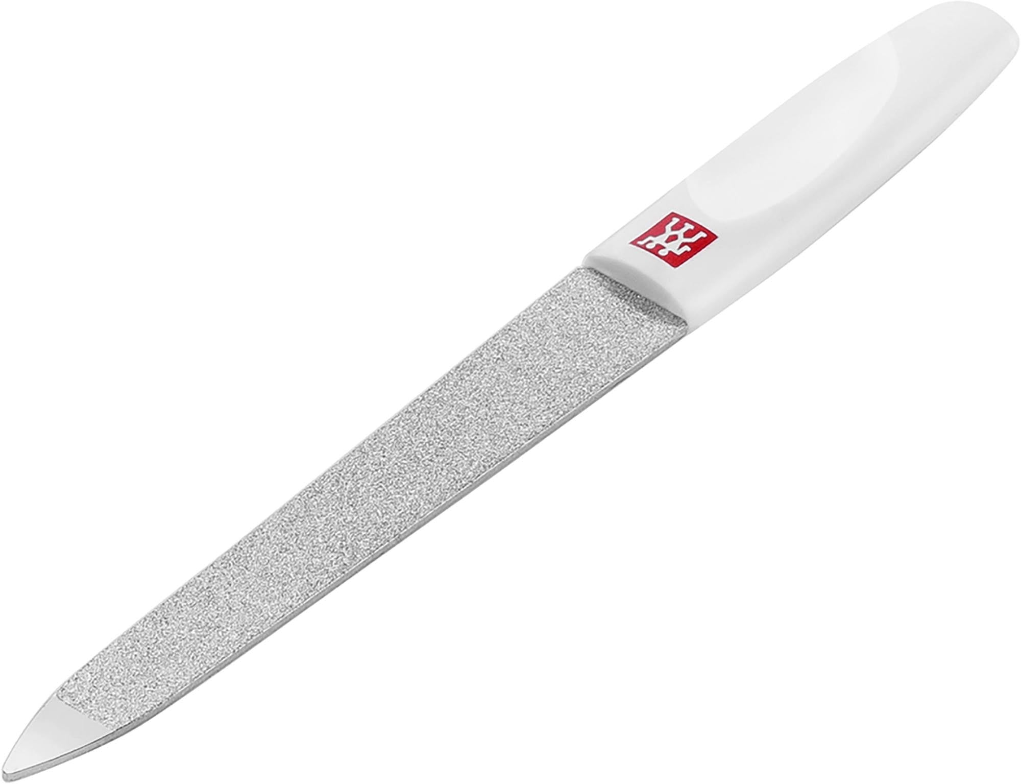 Elegante 90mm Saphir-Nagelfeile mit weissem Griff von Zwilling.