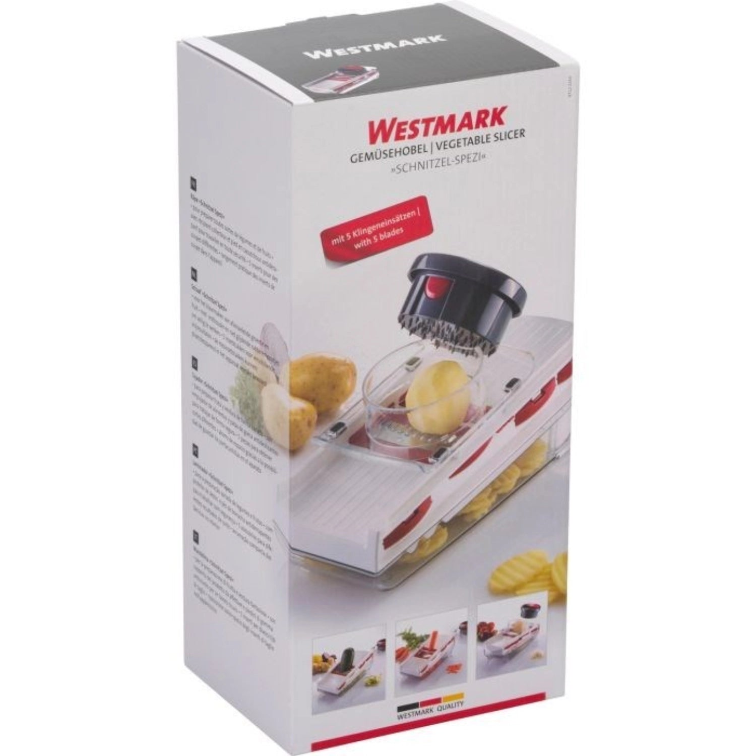 Praktischer Gemüsehobel Schnitzel-Spezi von Westmark, 30.5x13x14cm, perfekt für schnelles und gleichmäßiges Schneiden von Gemüse für vielfältige Gerichte.