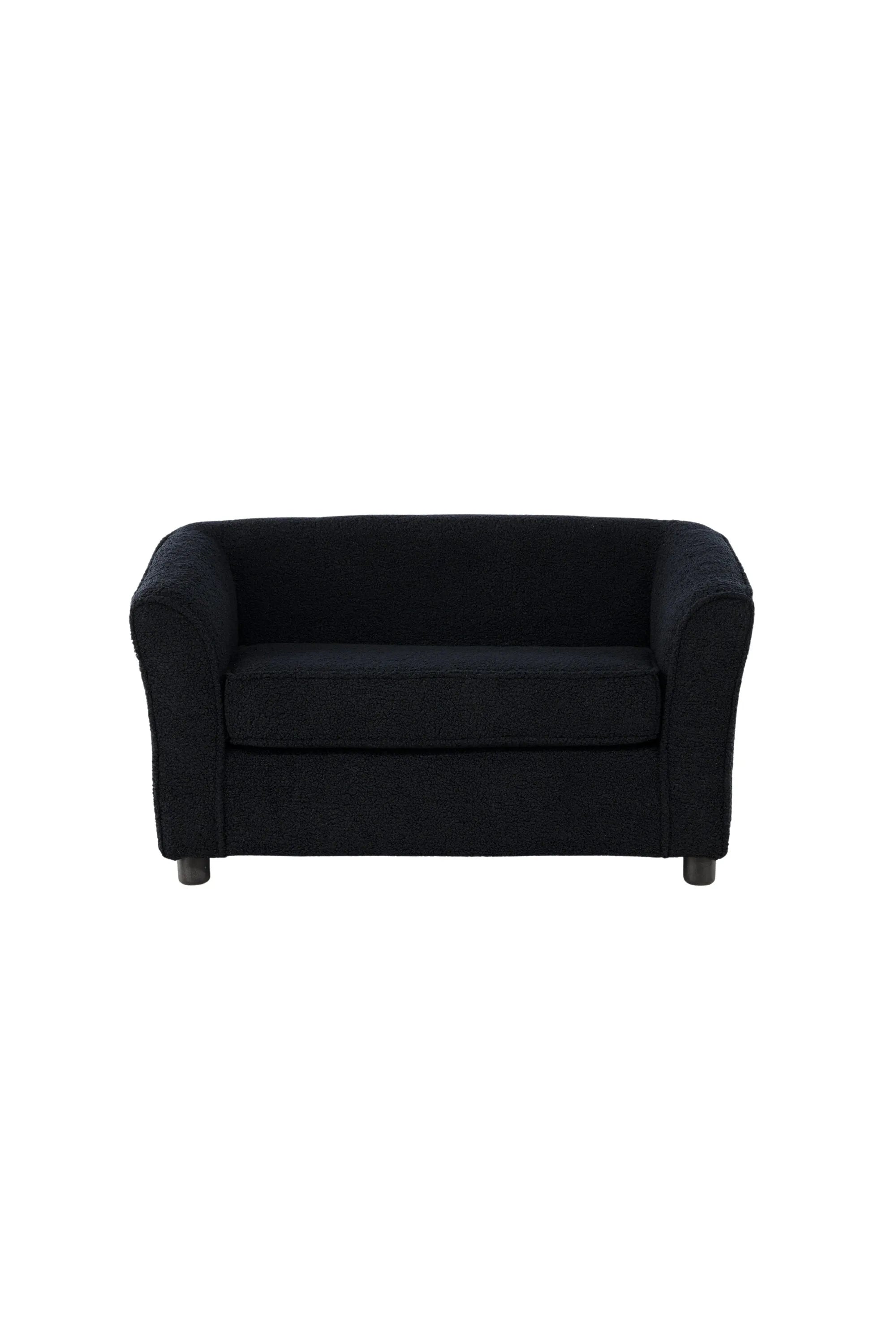 Das Måna Kids Sofa: FSC®-zertifiziert, elegant, komfortabel, mit weichem Teddy-Material und modernen Kunststoffbeinen.