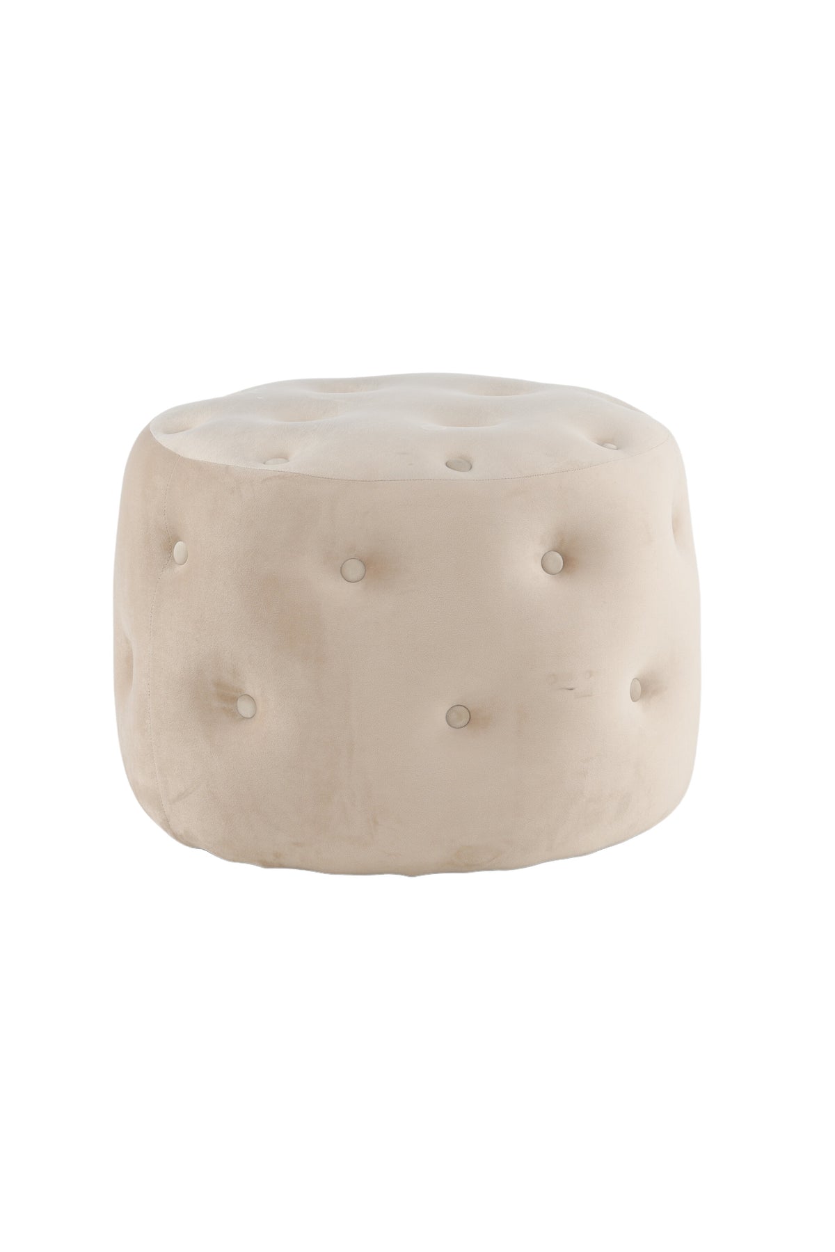 Runder Pouf Benjamin von Venture Home in Weiss, Bezug aus Polyestersamt mit gepolsterten Knöpfen, Durchmesser 55 cm, Höhe 44 cm