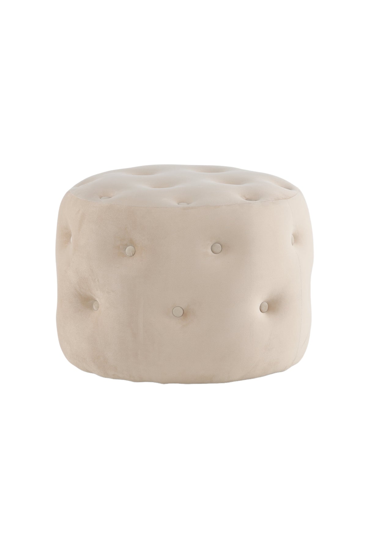 Runder Pouf Benjamin von Venture Home in Weiss, Bezug aus Polyestersamt mit gepolsterten Knöpfen, Durchmesser 55 cm, Höhe 44 cm