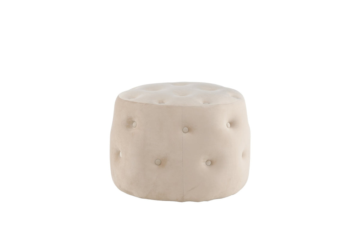 Runder Pouf Benjamin von Venture Home in Weiss, Bezug aus Polyestersamt mit gepolsterten Knöpfen, Durchmesser 55 cm, Höhe 44 cm