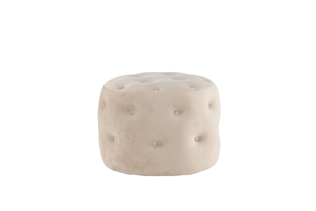Runder Pouf Benjamin von Venture Home in Weiss, Bezug aus Polyestersamt mit gepolsterten Knöpfen, Durchmesser 55 cm, Höhe 44 cm