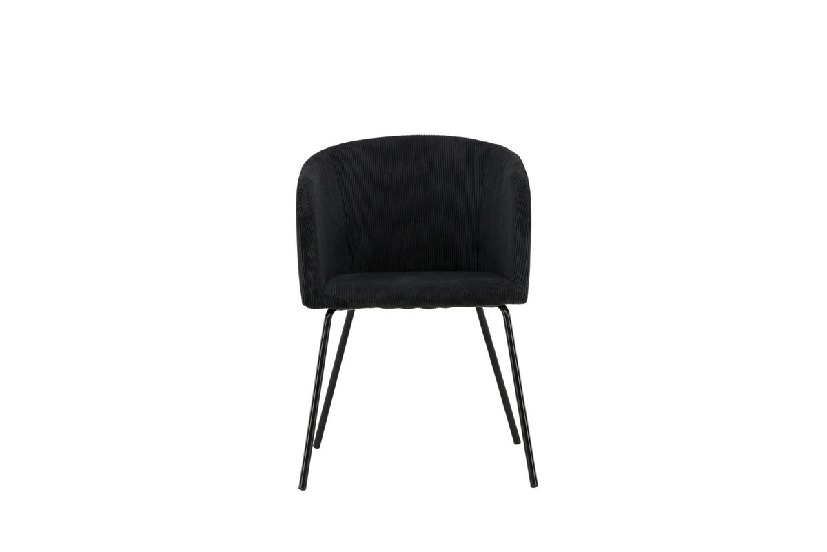 Berit Esszimmerstuhl von Venture Home mit braunem Polyester-Cord-Sitz, schwarzen Stahlbeinen und Armlehnen, modernes schlichtes Design