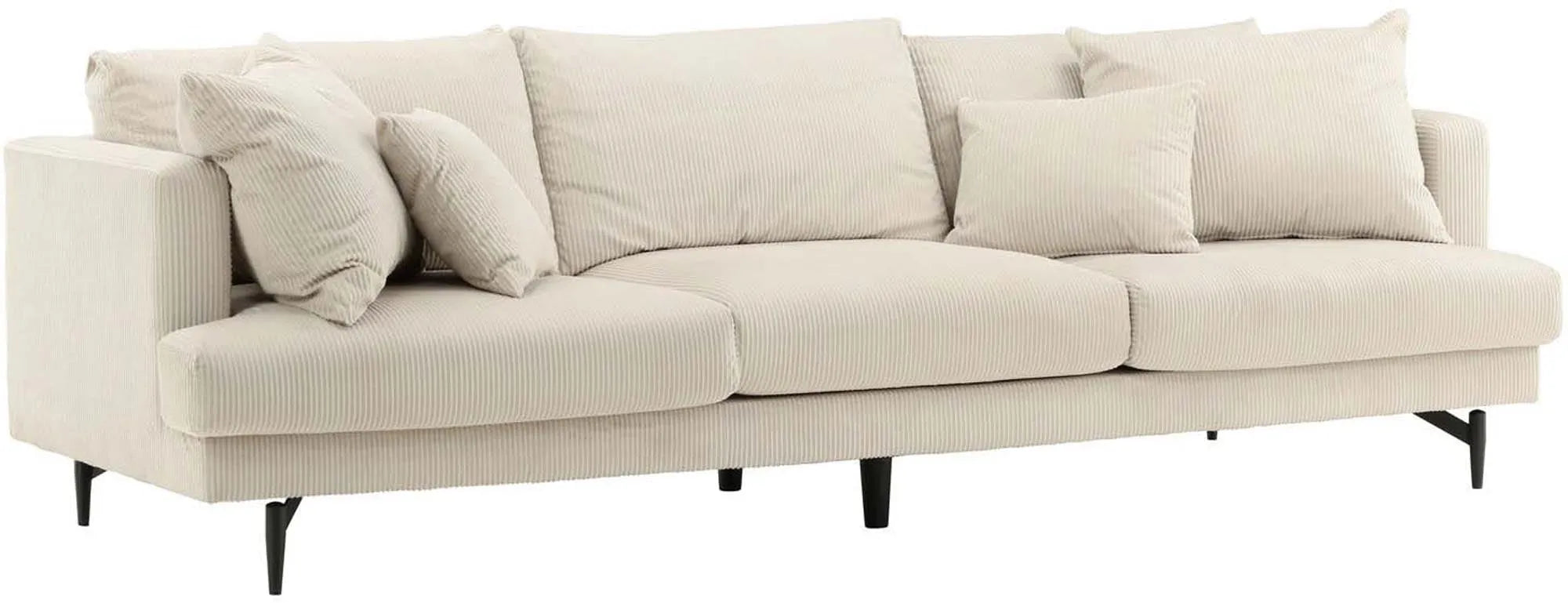 Das Sofia Sofa: Elegantes 3er-Sofa in beigem Cord, inspiriert von 50er-Jahre-Design, mit modernen Metallbeinen.