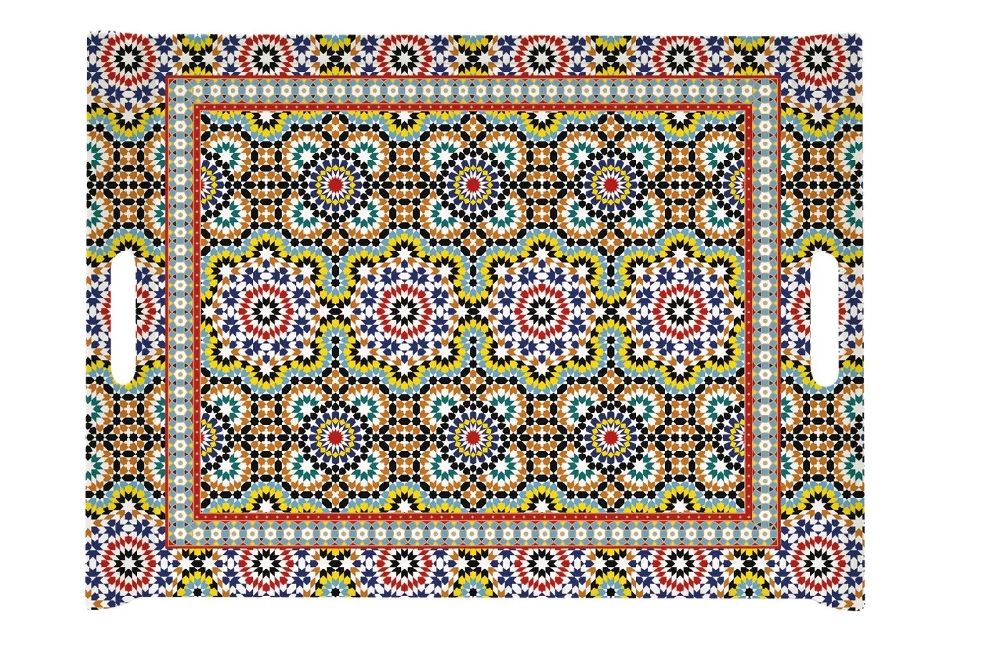 Elegantes Melamin-Tablett (52x37cm) mit arabischen Motiven, robust, spülmaschinenfest, ideal zum Servieren und Dekorieren.