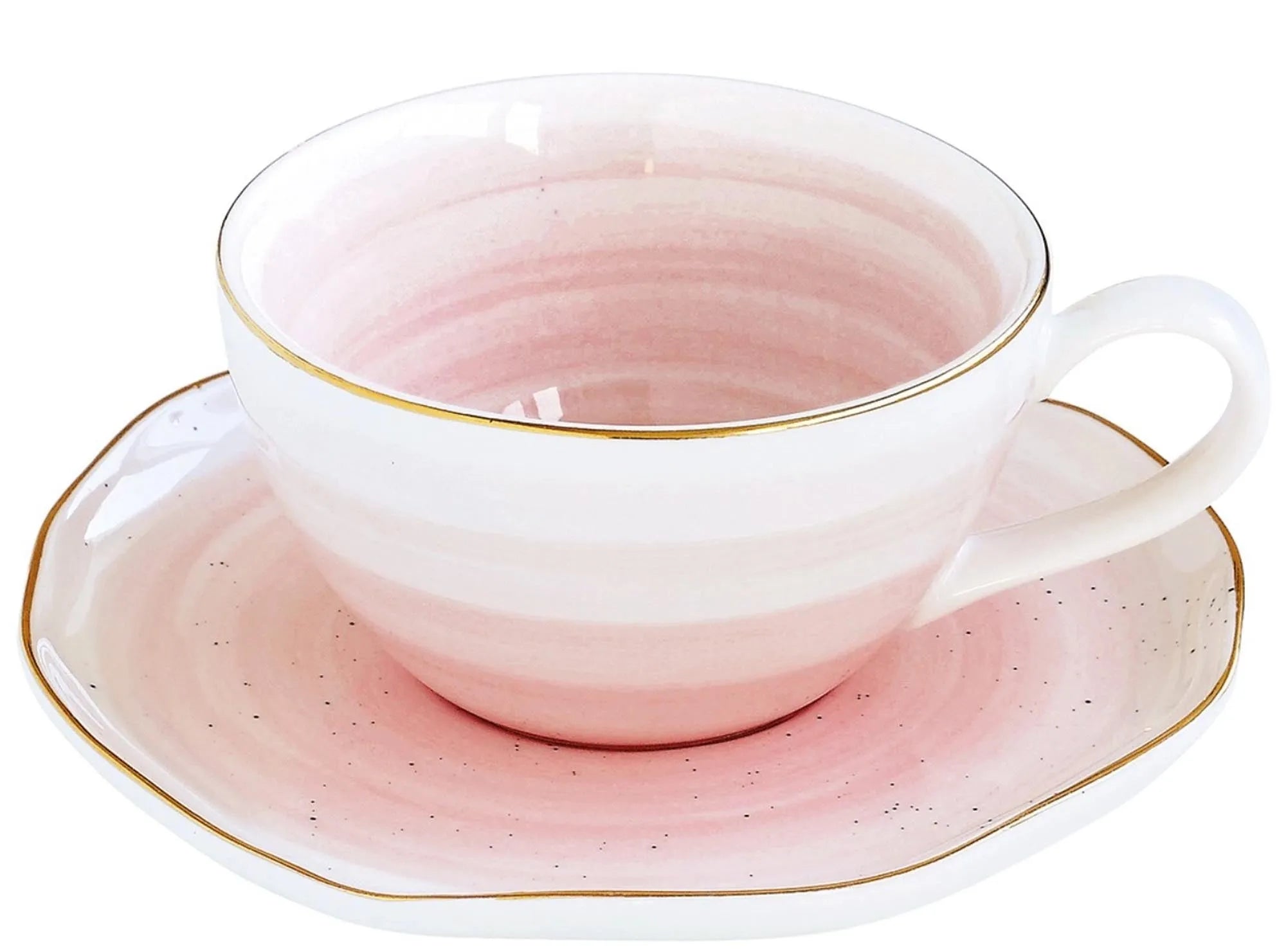 Handgefertigte pinke Kaffeetasse (250ml) & Untertasse aus Porzellan von Easy Life. Fröhliches Design, ideal für Espresso & Cappuccino.