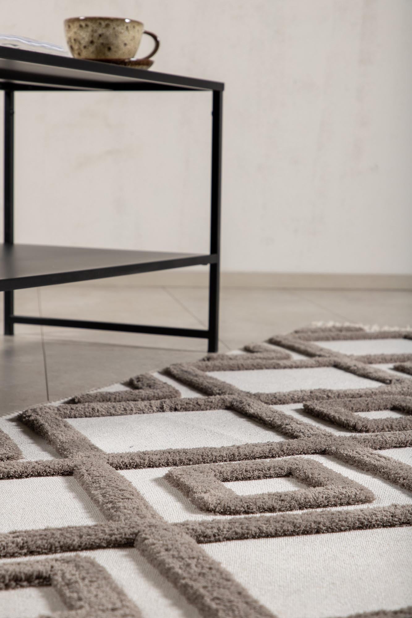 Towa Teppich von Venture Home: Eleganter Teppich aus strapazierfähigem Polyester, stilvolles Design in Weiß und Braun, ideal für jedes Zuhause.