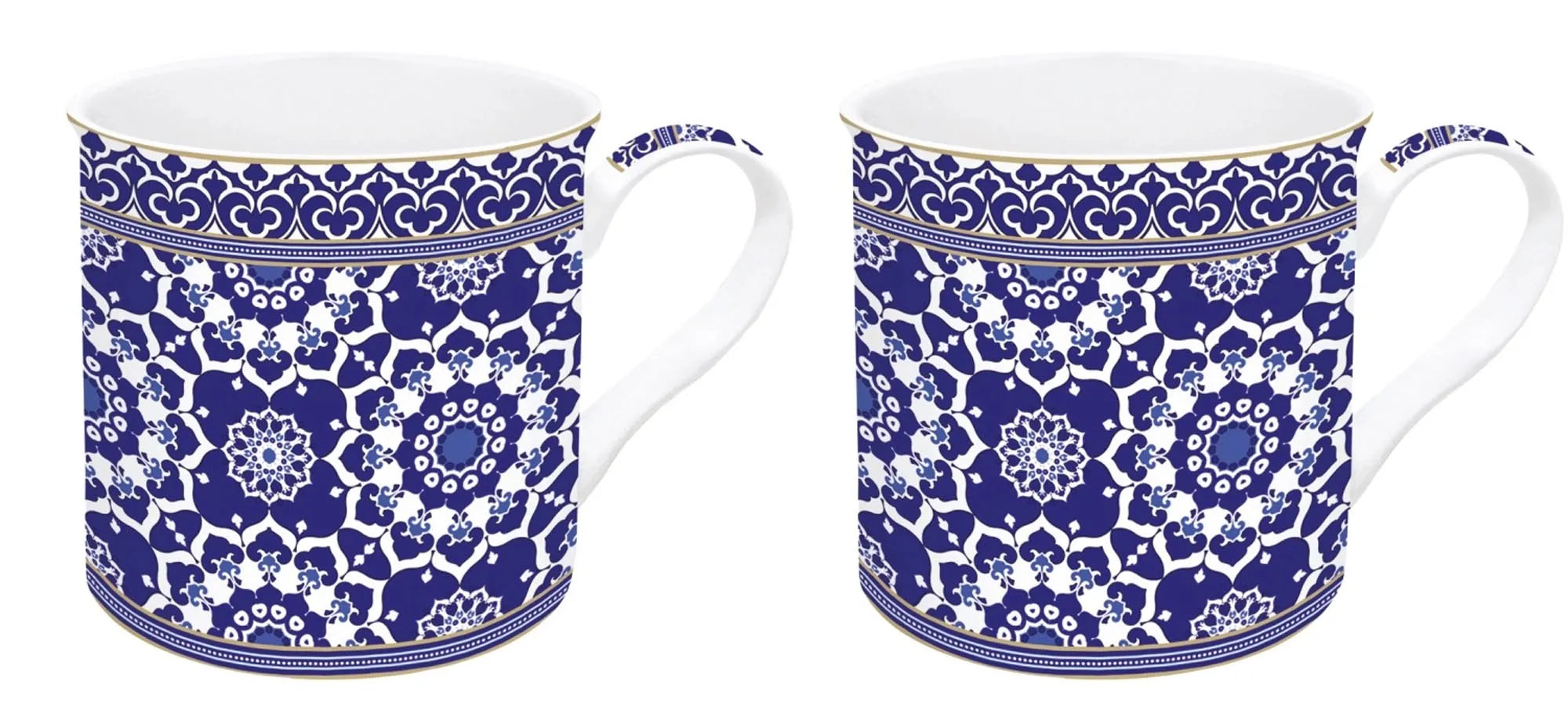 Elegante 300ml Porzellanbecher mit Azulejo-Muster, spülmaschinenfest, ideal für Kaffee und Tee. Perfekt als Geschenk.