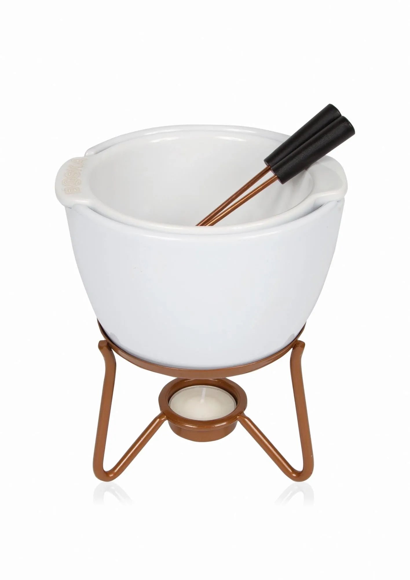 Erleben Sie süßes Fondue mit dem Choco Fondue Marie von Boska. Keramik & Edelstahl, 4 Personen, optimale 40°C, mikrowellen- & spülmaschinengeeignet.