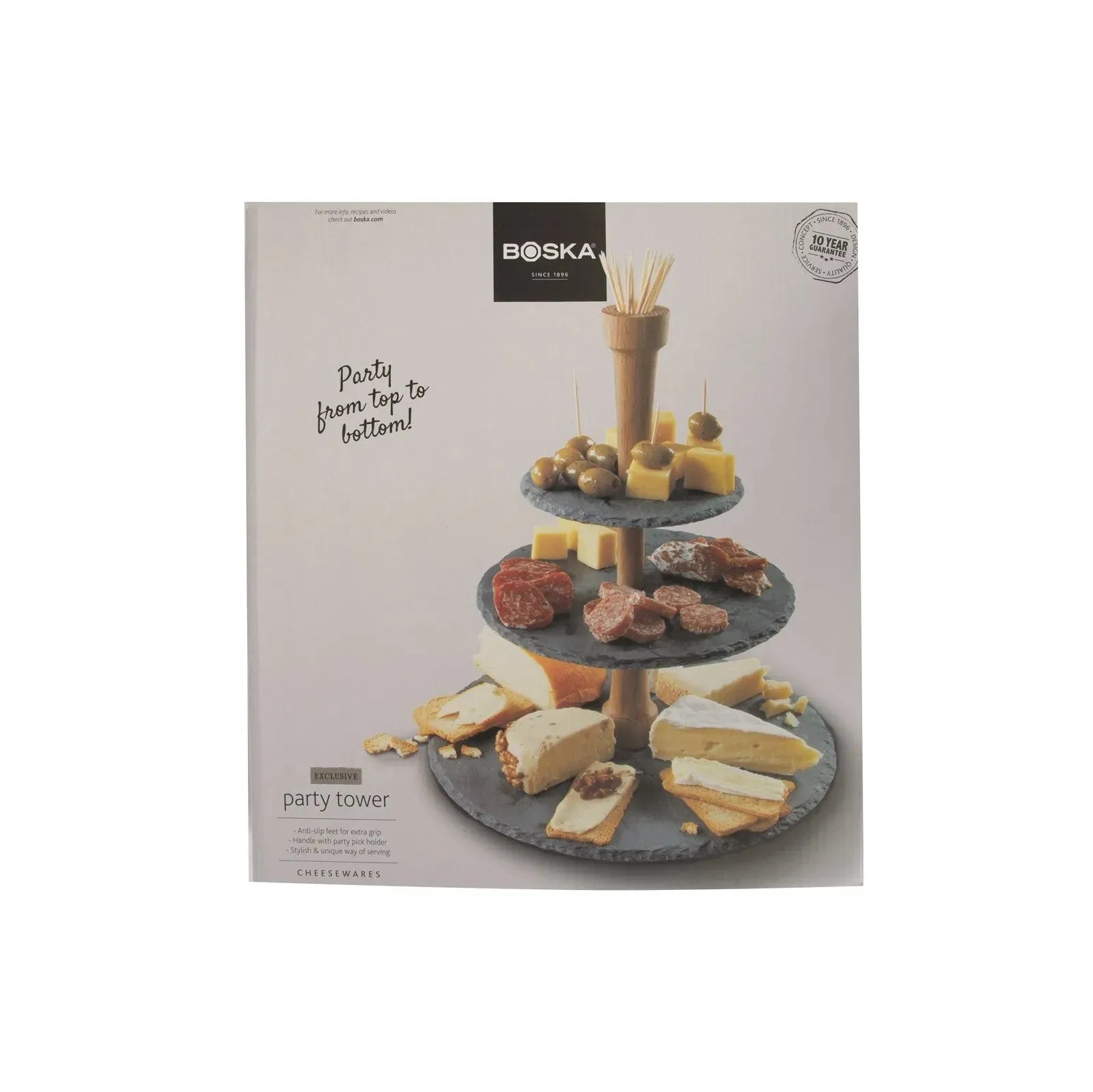 Boska Party Tower: Stilvoller Mix aus Edelstahl, Schiefer & Eiche.