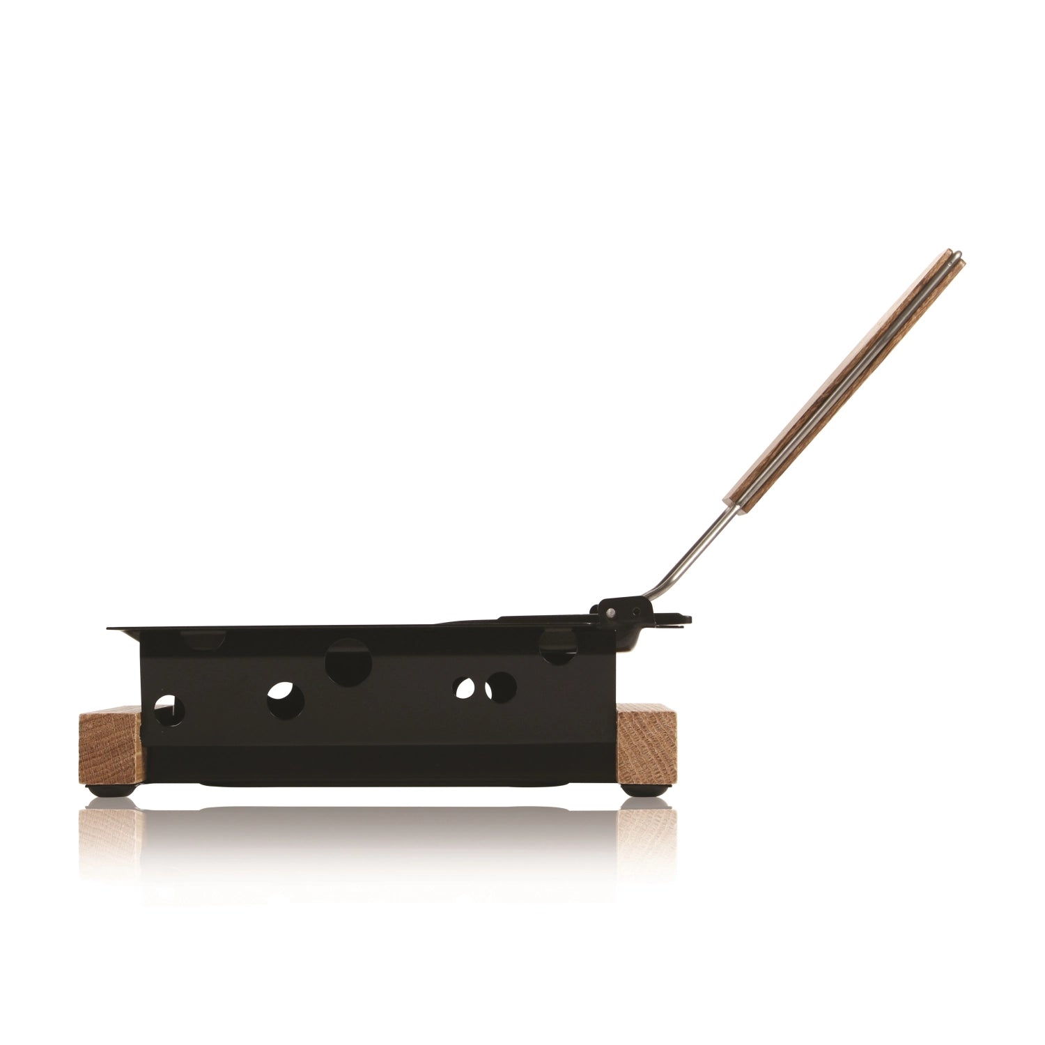 Elegante Partyclette® ToGo Oslo aus hochwertiger Eiche, ideal für Raclette-Abende unterwegs, kompakte Maße: 19.5x9.5x5.0cm.