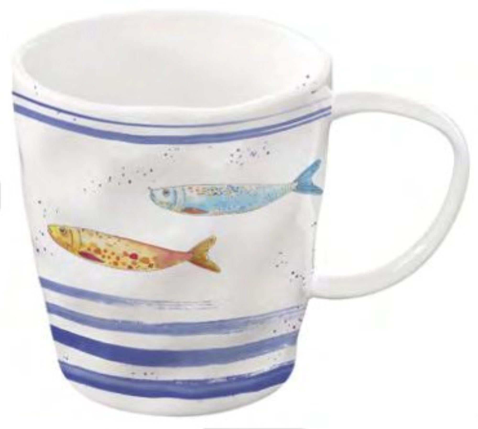 Eleganter 350ml Porzellanbecher mit maritimen Motiven, langlebig, spülmaschinen- und mikrowellengeeignet. Perfekt für Kaffee.